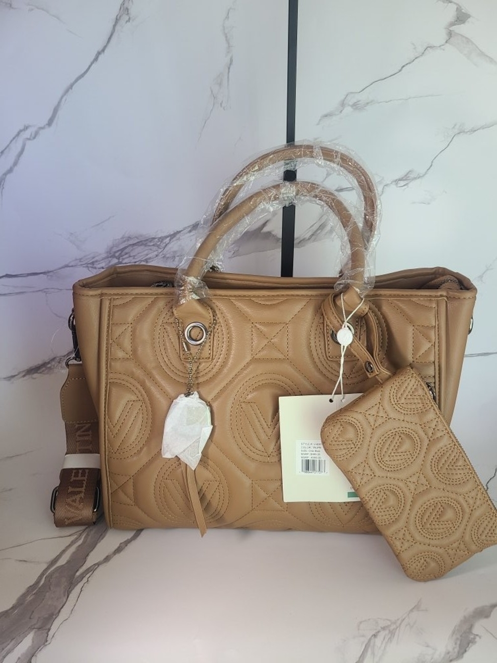 Valentino Orlandi Quilted Camel Tote with Matching Pouch